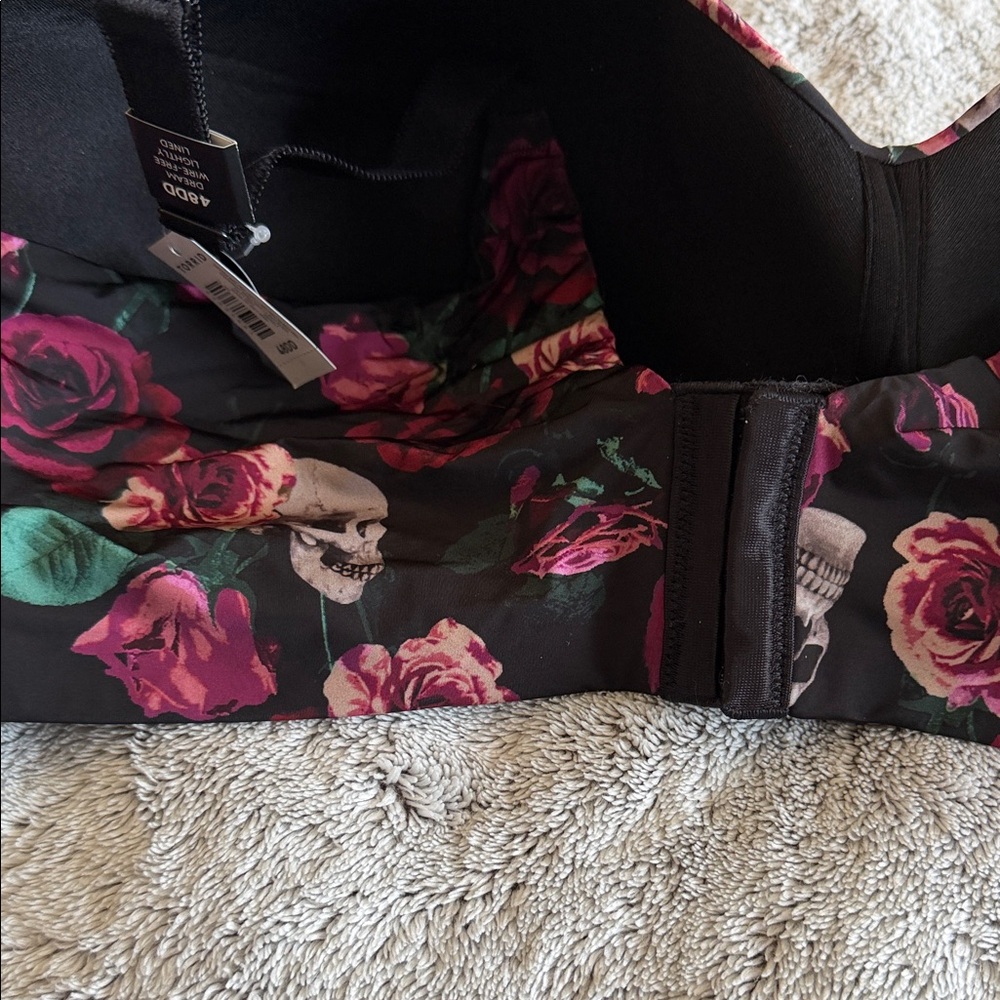 Torrid Black and Pink/Purple Floral + Skull Dream Wire-Free Lightly Lined Bra - Picture 3 of 5